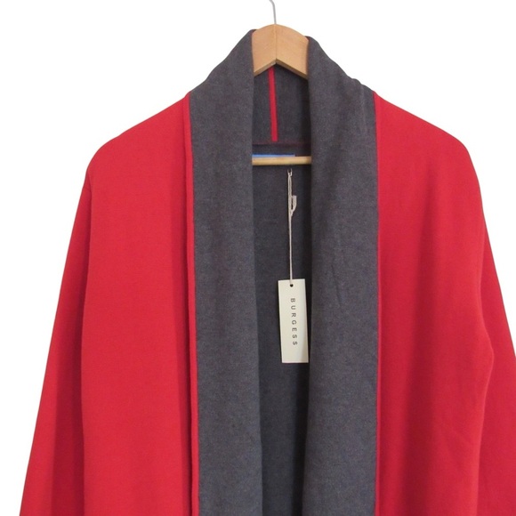 Burgess Red Sweater Cardigan Travel Coat Small Long Line Open Front - Picture 5 of 11